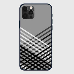 Чехол iPhone 12 Pro Max Косые черно-белые полосы на сером