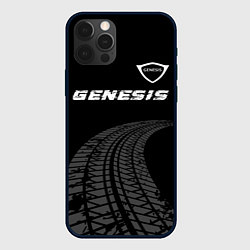 Чехол iPhone 12 Pro Max Genesis speed на темном фоне со следами шин: симво