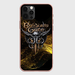 Чехол для iPhone 12 Pro Max Baldurs Gate 3 logo gold black, цвет: 3D-светло-розовый