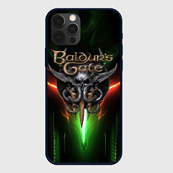 Чехол для iPhone 12 Pro Max Baldurs Gate 3 logo green red light, цвет: 3D-черный