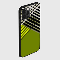 Чехол для iPhone 12 Pro Max Косые черно-белые полосы на оливковом фоне, цвет: 3D-черный — фото 2