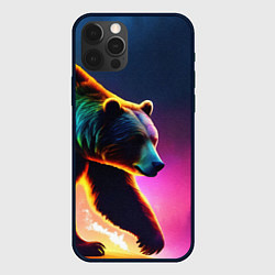 Чехол для iPhone 12 Pro Max Неоновый светящийся медведь гризли, цвет: 3D-черный