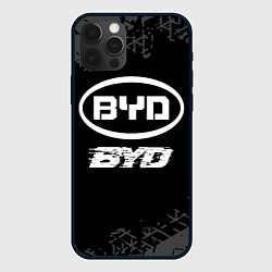 Чехол для iPhone 12 Pro Max BYD speed на темном фоне со следами шин, цвет: 3D-черный