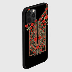 Чехол для iPhone 12 Pro Max Растительный цветочный орнамент - красные розы на, цвет: 3D-черный — фото 2