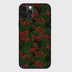 Чехол для iPhone 12 Pro Max Рябиновые ветки - паттерн, цвет: 3D-черный