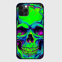 Чехол для iPhone 12 Pro Max Ярко кислотный череп в наушниках, цвет: 3D-черный