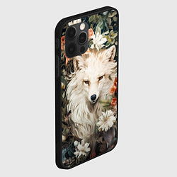 Чехол для iPhone 12 Pro Max Белая лисица в кустах цветов, цвет: 3D-черный — фото 2