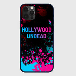 Чехол для iPhone 12 Pro Max Hollywood Undead - neon gradient: символ сверху, цвет: 3D-черный