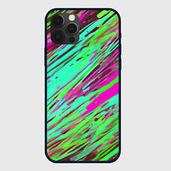 Чехол для iPhone 12 Pro Max Разноцветные брызги зелёные и розовые, цвет: 3D-черный
