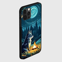 Чехол для iPhone 12 Pro Max Волк у костра в стиле фолк-арт, цвет: 3D-черный — фото 2