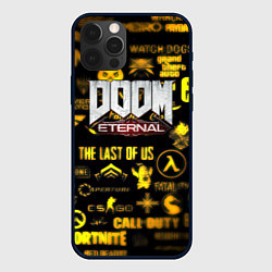 Чехол для iPhone 12 Pro Max Doom золотые логотипы игр, цвет: 3D-черный