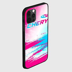Чехол для iPhone 12 Pro Max Chery neon gradient style: символ сверху, цвет: 3D-черный — фото 2