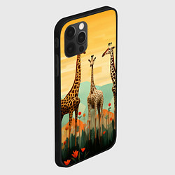 Чехол для iPhone 12 Pro Max Три жирафа в стиле фолк-арт, цвет: 3D-черный — фото 2