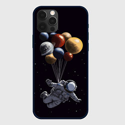 Чехол для iPhone 12 Pro Max Космонавт с шариками в космосе, цвет: 3D-черный