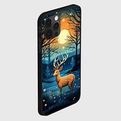 Чехол для iPhone 12 Pro Max Олень в ночном лесу фолк-арт, цвет: 3D-черный — фото 2