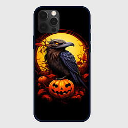 Чехол для iPhone 12 Pro Max Halloween - ворон и тыква, цвет: 3D-черный