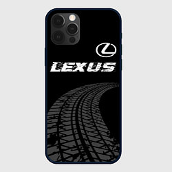 Чехол для iPhone 12 Pro Max Lexus speed на темном фоне со следами шин: символ, цвет: 3D-черный