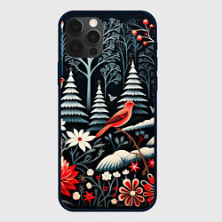 Чехол для iPhone 12 Pro Max Новогодний лес и птицы, цвет: 3D-черный