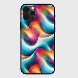 Чехол для iPhone 12 Pro Max Волнообразная разноцветная абстракция, цвет: 3D-черный