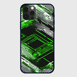 Чехол для iPhone 12 Pro Max Киберпанк линии белые и зелёные, цвет: 3D-черный