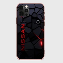 Чехол для iPhone 12 Pro Max Nissan - плиты с эффектом свечения, цвет: 3D-светло-розовый