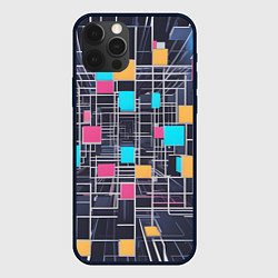 Чехол для iPhone 12 Pro Max Белые полосы и разноцветные квадраты, цвет: 3D-черный