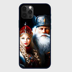 Чехол для iPhone 12 Pro Max Дед Мороз и Снегурочка в русских нарядах, цвет: 3D-черный