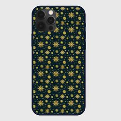 Чехол для iPhone 12 Pro Max Декоративные снежинки с золотым блеском, цвет: 3D-черный