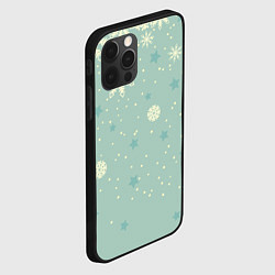 Чехол для iPhone 12 Pro Max Снежинки и звезды на матно зеленем, цвет: 3D-черный — фото 2