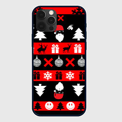 Чехол для iPhone 12 Pro Max Новогодний патерн с оленями и сантой, цвет: 3D-черный