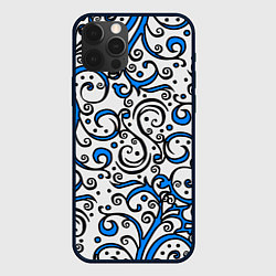 Чехол для iPhone 12 Pro Max Синие кружевные узоры, цвет: 3D-черный