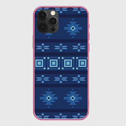 Чехол для iPhone 12 Pro Max Blue tribal geometric, цвет: 3D-малиновый
