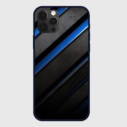 Чехол для iPhone 12 Pro Max Black blue lines, цвет: 3D-черный