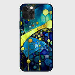 Чехол для iPhone 12 Pro Max Абстракция в жёлто синих тонах с кругами и линиями, цвет: 3D-черный