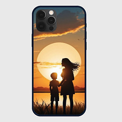 Чехол для iPhone 12 Pro Max Мать и дитя на закате, цвет: 3D-черный