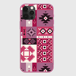 Чехол для iPhone 12 Pro Max Этническая геометрия в розовой палитре, цвет: 3D-малиновый