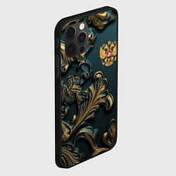 Чехол для iPhone 12 Pro Max Герб России и бирюзовый фон, цвет: 3D-черный — фото 2