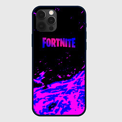 Чехол для iPhone 12 Pro Max Fortnite neon logo steel, цвет: 3D-черный