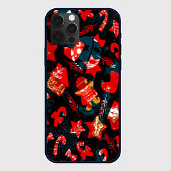 Чехол для iPhone 12 Pro Max Рождественские узоры красные, цвет: 3D-черный