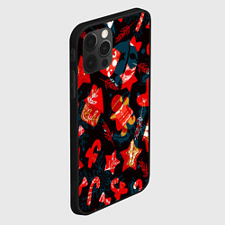 Чехол для iPhone 12 Pro Max Рождественские узоры красные, цвет: 3D-черный — фото 2