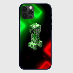 Чехол для iPhone 12 Pro Max Крипер на неоновом фоне абстракция, цвет: 3D-черный