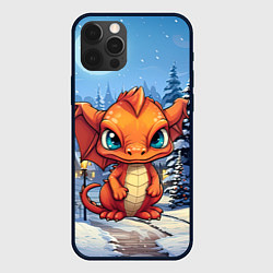 Чехол для iPhone 12 Pro Max Новогодний оранжевый дракон, цвет: 3D-черный