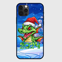 Чехол для iPhone 12 Pro Max Зеленый дракон в зимнем парке, цвет: 3D-черный