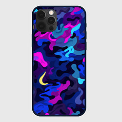 Чехол для iPhone 12 Pro Max Яркие разноцветные пятна в виде камуфляжа, цвет: 3D-черный