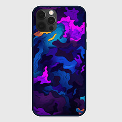 Чехол для iPhone 12 Pro Max Яркие кислотная разноцветные пятна в виде камуфляж, цвет: 3D-черный