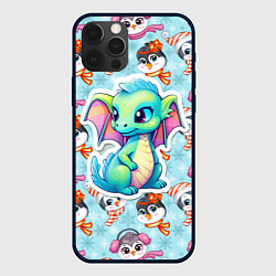 Чехол для iPhone 12 Pro Max Дракон на фоне пингвинов, цвет: 3D-черный