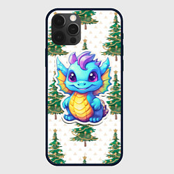 Чехол для iPhone 12 Pro Max Маленький синий дракон на фоне елочек, цвет: 3D-черный