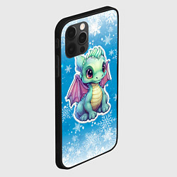 Чехол для iPhone 12 Pro Max Маленький синий дракон на фоне снежинок, цвет: 3D-черный — фото 2