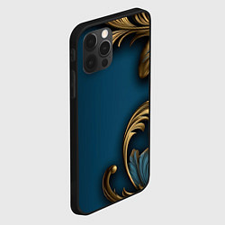 Чехол для iPhone 12 Pro Max Золотые узоры на синем фоне, цвет: 3D-черный — фото 2