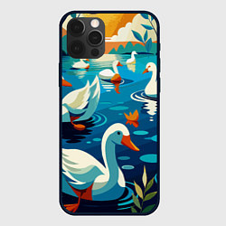 Чехол для iPhone 12 Pro Max Гуси лебеди вода, цвет: 3D-черный